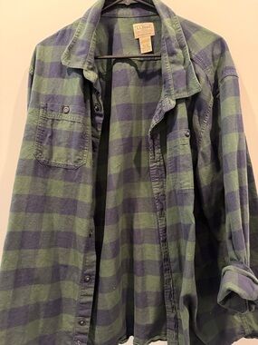 L.L. Bean Green & Navy Buffalo Plaid Flannel Shirt Jacket